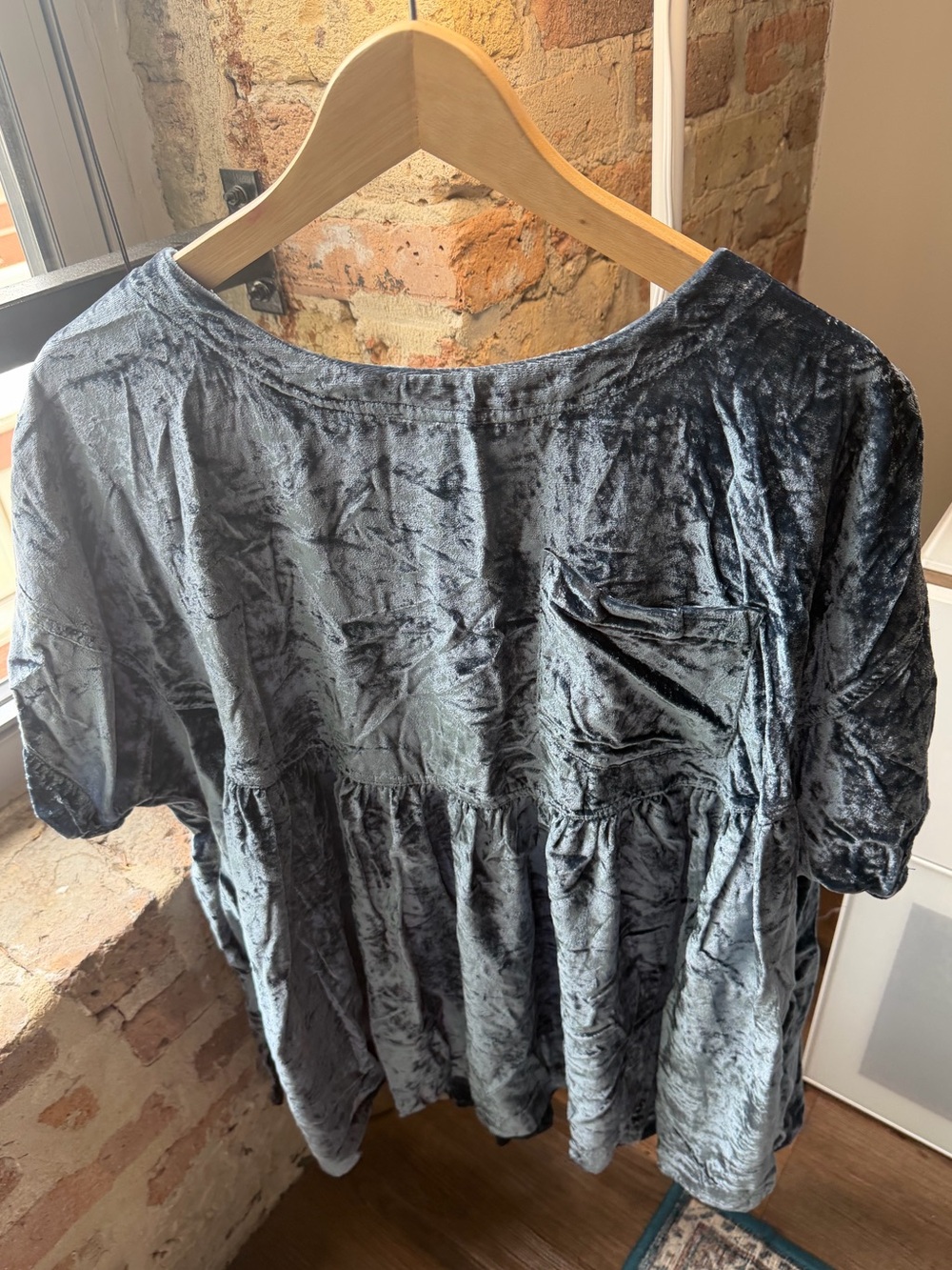 Free People Moon City Velvet Babydoll Top Size Small in Varsity Blue with Pocket